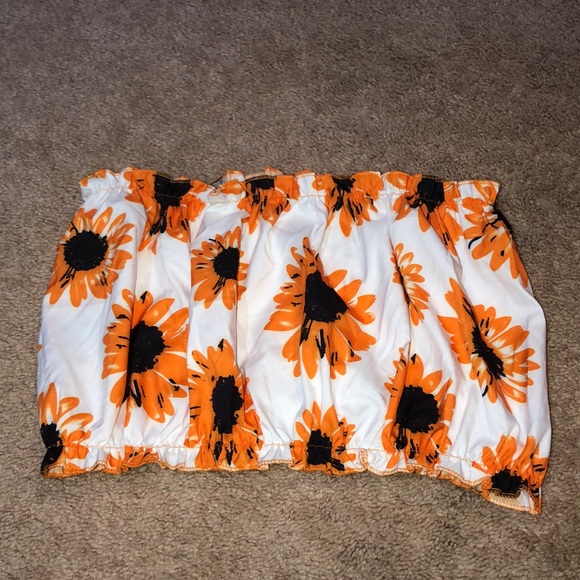SHEIN Tops - SHEIN Strapless Bandeau Tube Top Sunflower Print